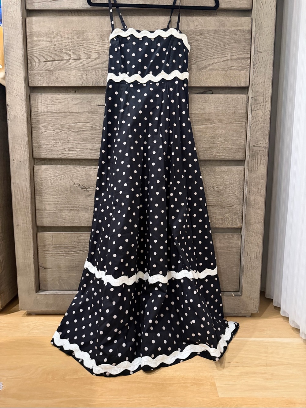 Black and White Polka Dot Maxi Skirt with White Trim -size XS - NWOT